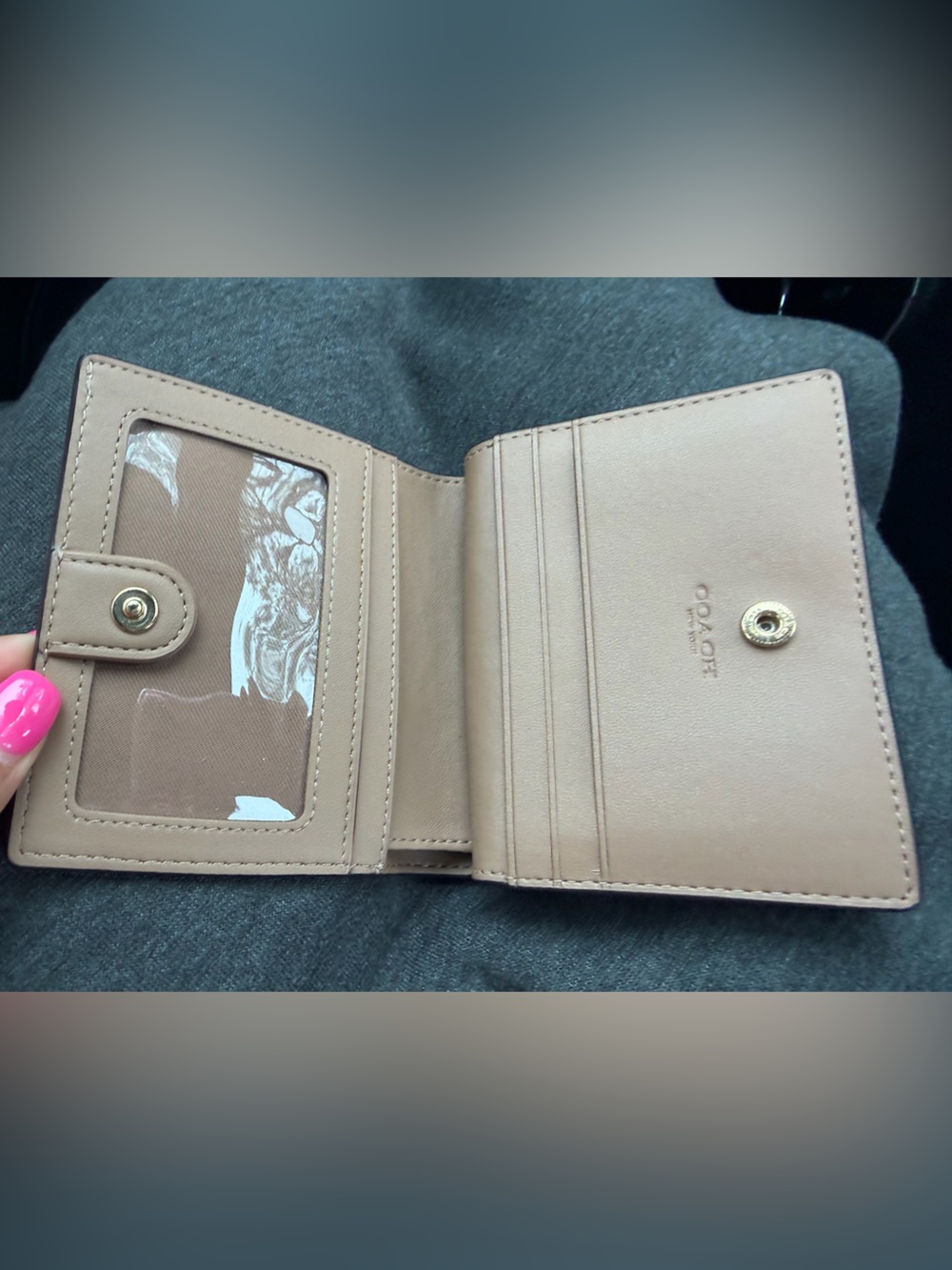 Coach Pebbled Leather Snap Wallet in light brown - Picture 2 of 5